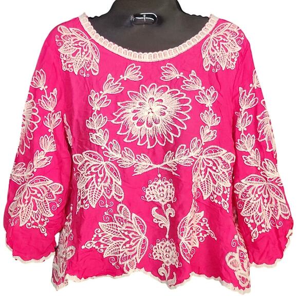 Anthropologie x Solitaire Boho Swing Top sz. XS Embroidered Pink Floral‎ NWT - Picture 1 of 6